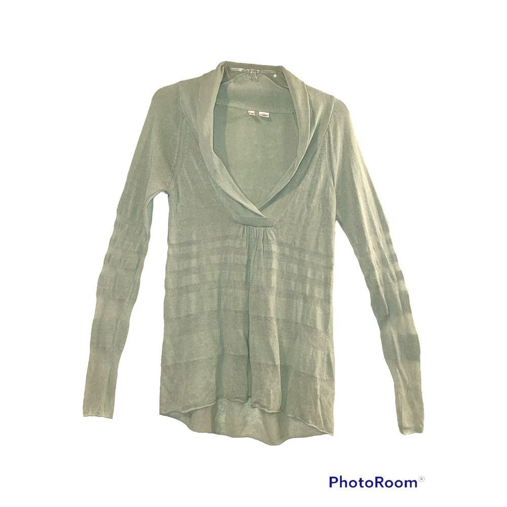 19. Anthropologie Moth Sage Green Linen Blend Striped Light Sweater size small